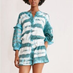 Something Navy Blue & White Tie-Dye Button Front Sweatshirt